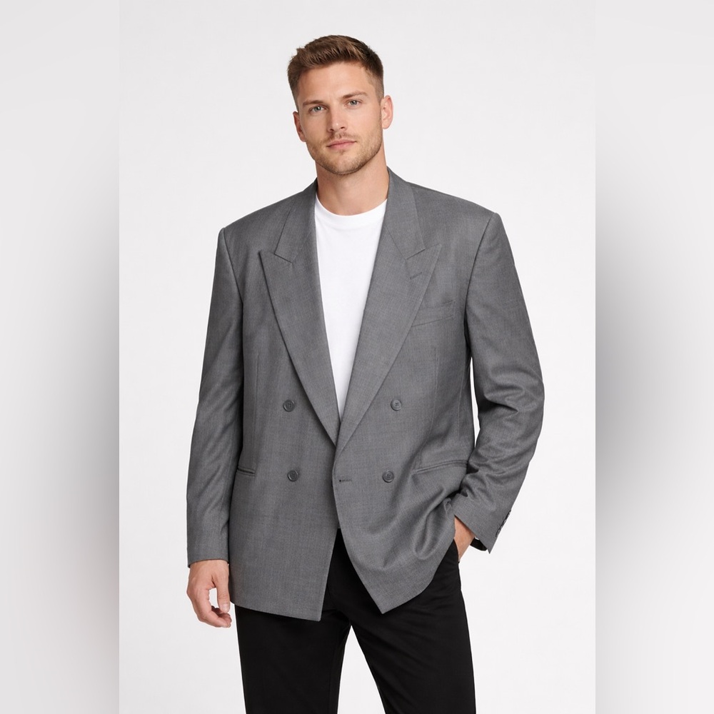 Vintage Trieste Men's R48 Imperial Gray Wool & Silk Blend Double-Breasted Blazer